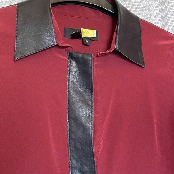 Shui Chen 100% silk blouse with lambs leather trim - Picture 2 of 6